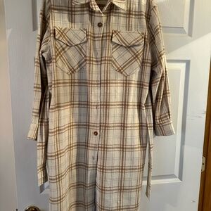 Plaid button up long jacket